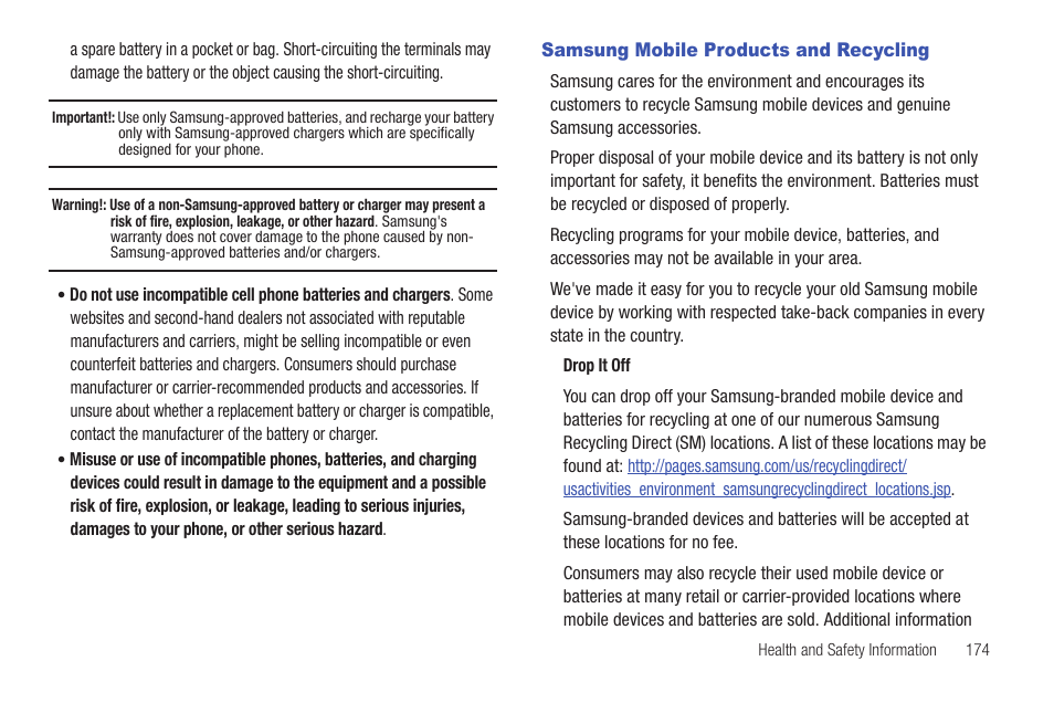 Samsung mobile products and recycling | Samsung SGH-I997ZKAATT User Manual | Page 179 / 205