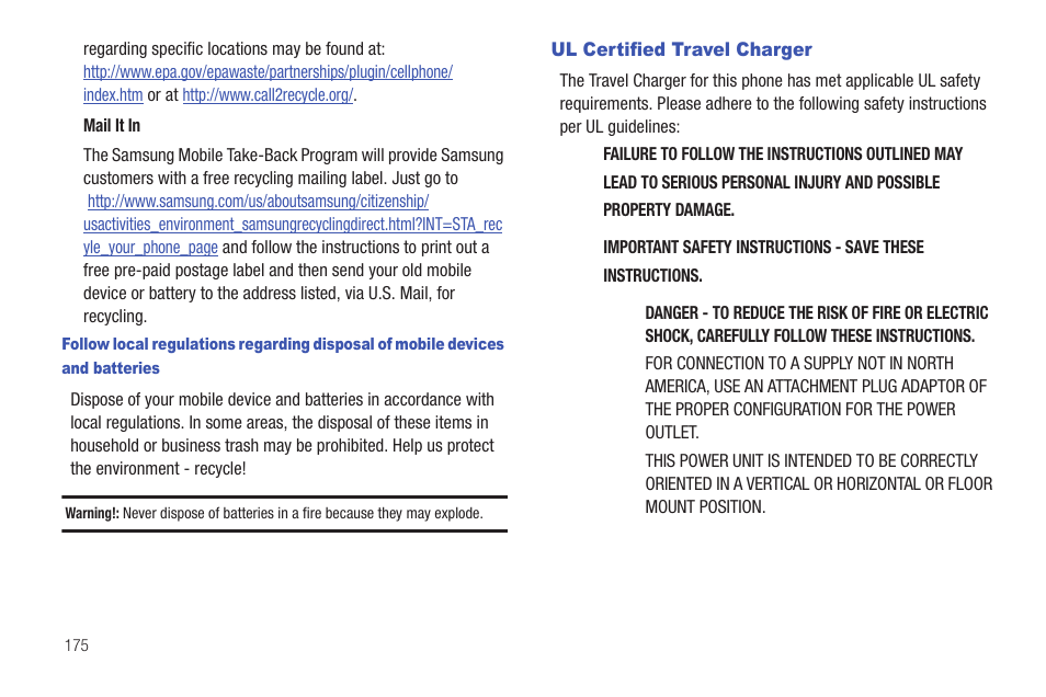Ul certified travel charger | Samsung SGH-I997ZKAATT User Manual | Page 180 / 205