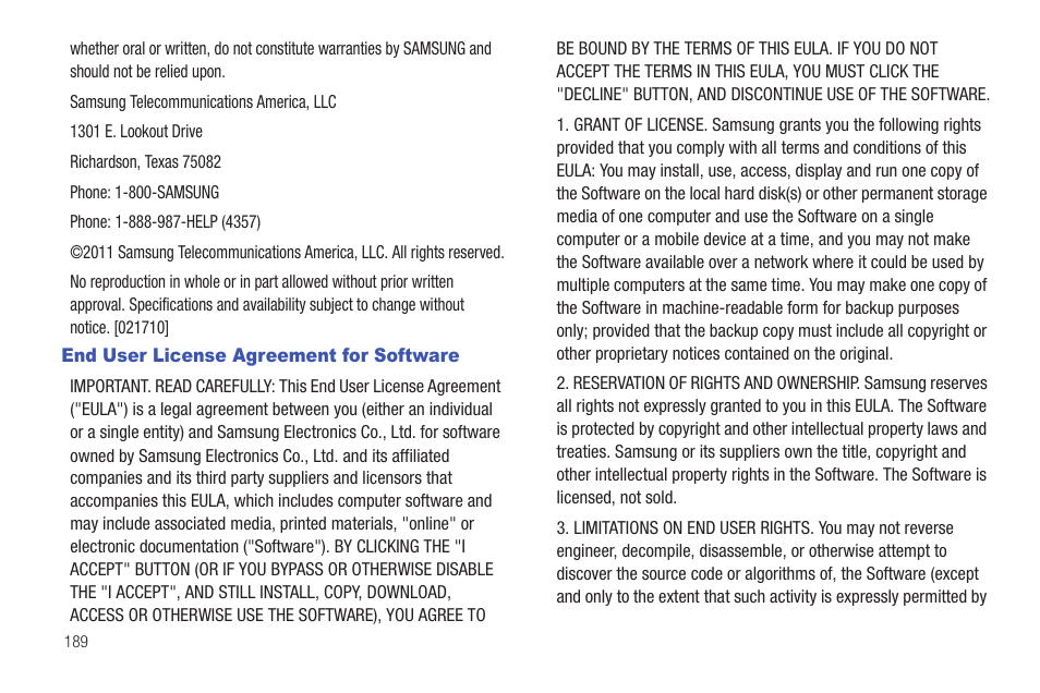 End user license agreement for software | Samsung SGH-I997ZKAATT User Manual | Page 194 / 205