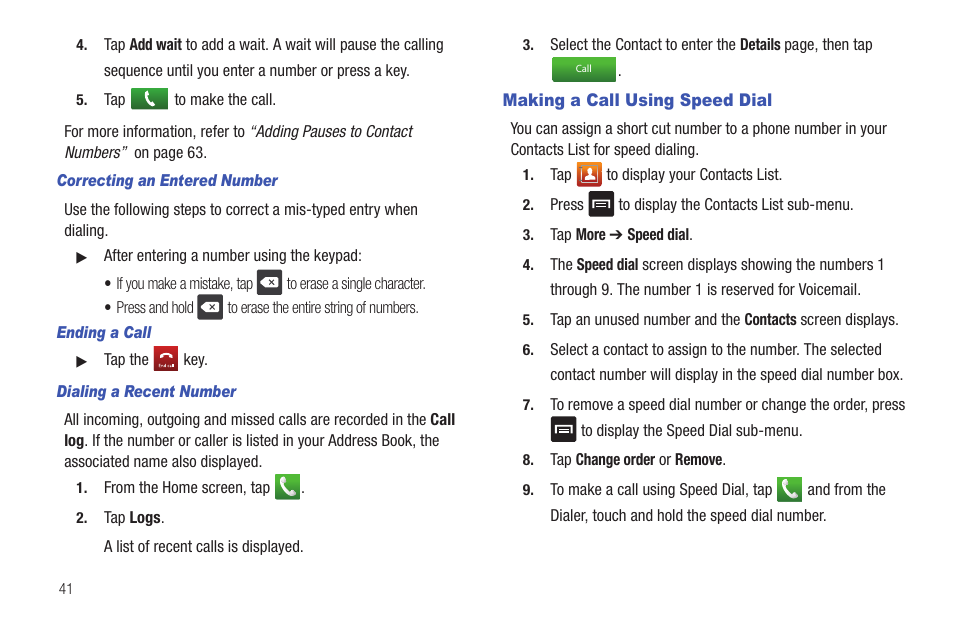 Making a call using speed dial | Samsung SGH-I997ZKAATT User Manual | Page 46 / 205