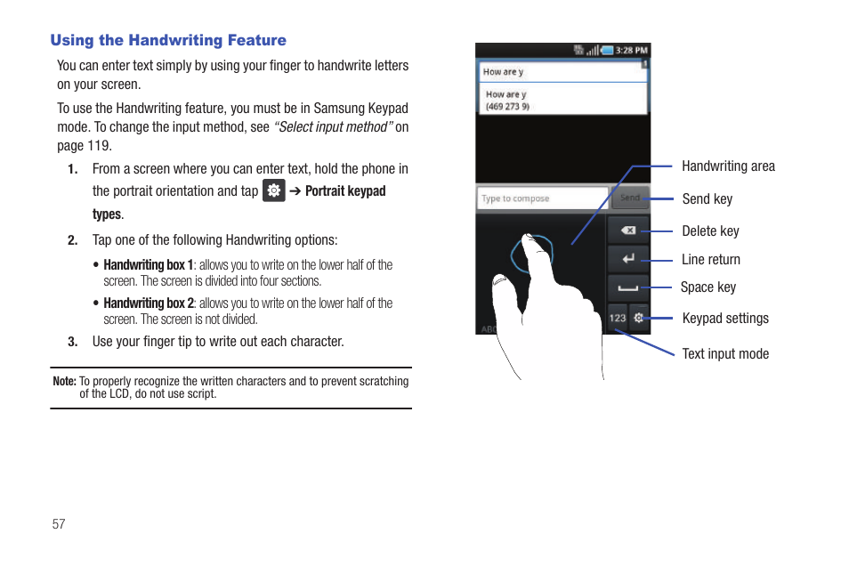 Using the handwriting feature | Samsung SGH-I997ZKAATT User Manual | Page 62 / 205