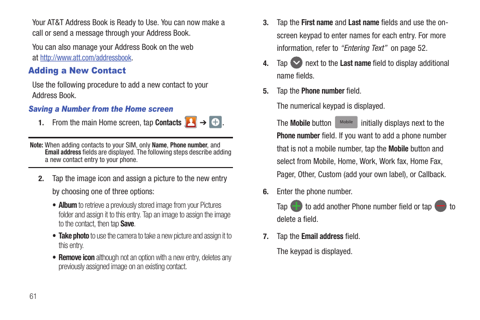 Adding a new contact | Samsung SGH-I997ZKAATT User Manual | Page 66 / 205