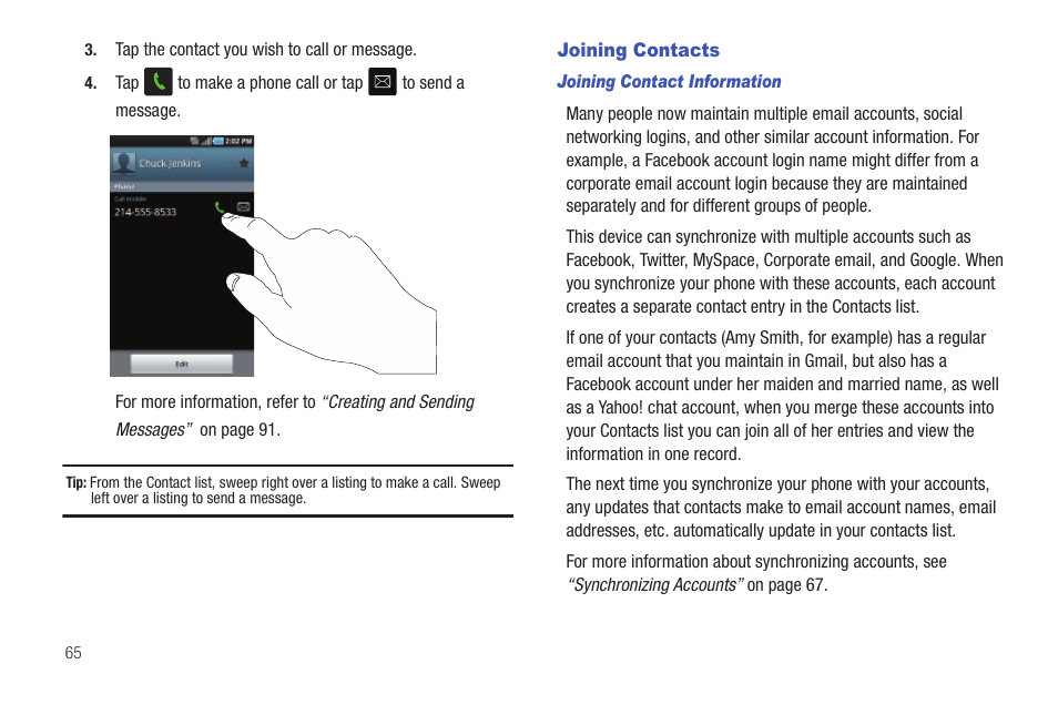 Joining contacts | Samsung SGH-I997ZKAATT User Manual | Page 70 / 205