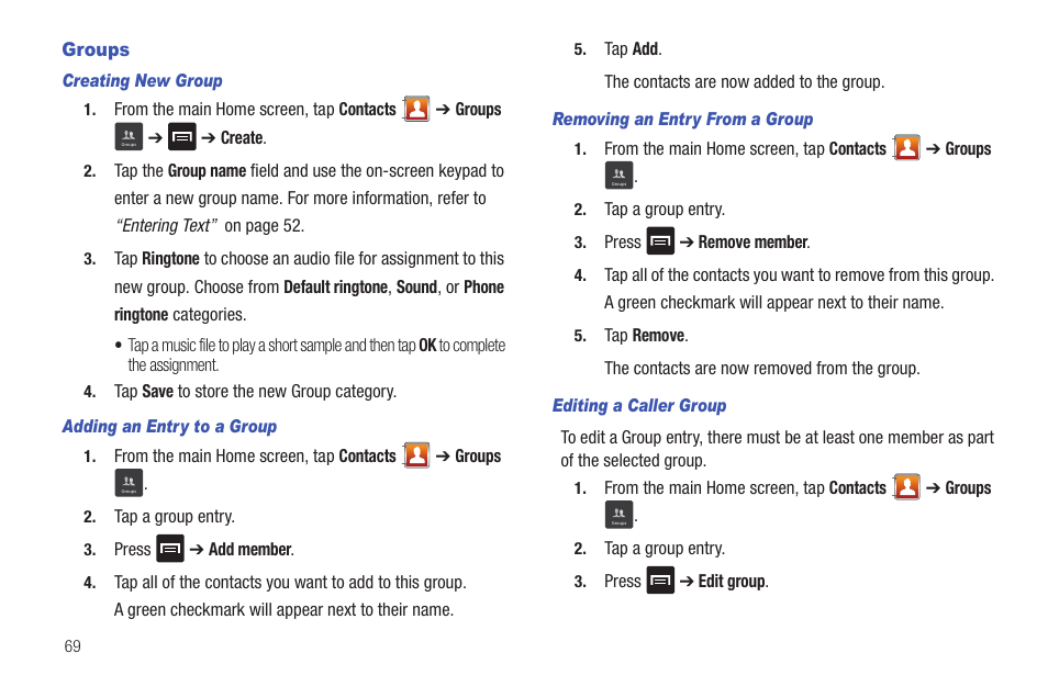 Groups | Samsung SGH-I997ZKAATT User Manual | Page 74 / 205