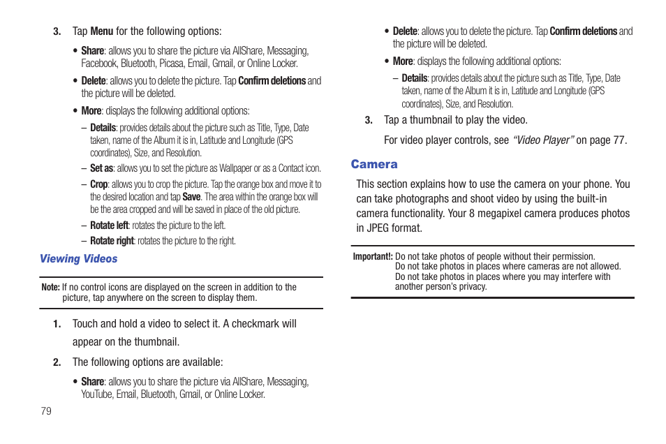 Camera | Samsung SGH-I997ZKAATT User Manual | Page 84 / 205