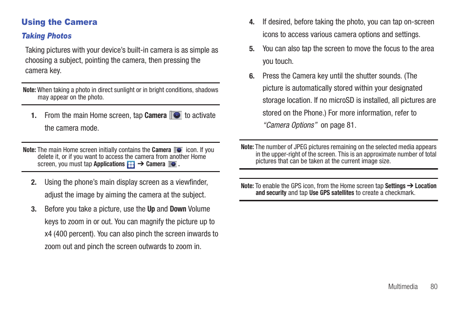 Using the camera | Samsung SGH-I997ZKAATT User Manual | Page 85 / 205