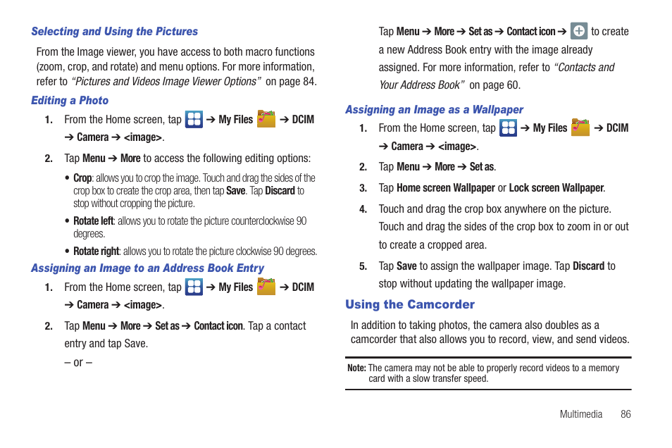 Using the camcorder | Samsung SGH-I997ZKAATT User Manual | Page 91 / 205