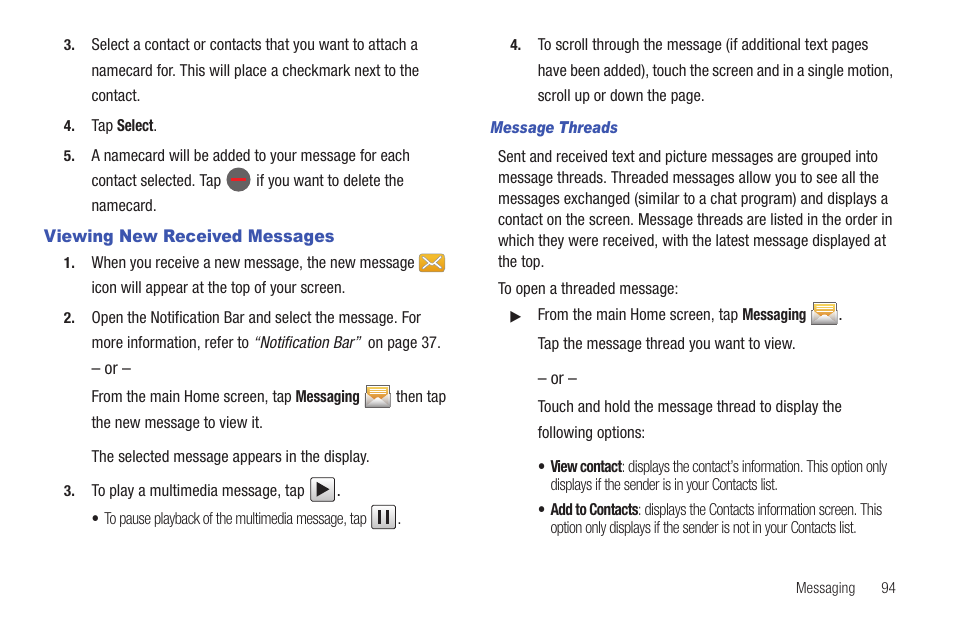 Viewing new received messages | Samsung SGH-I997ZKAATT User Manual | Page 99 / 205