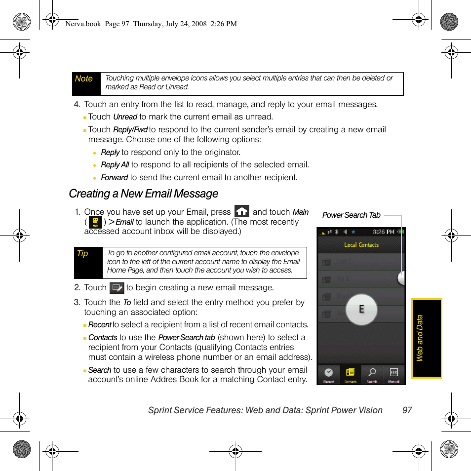 Creating a new email message | Samsung SPH-M800PRBSPR User Manual | Page 100 / 125