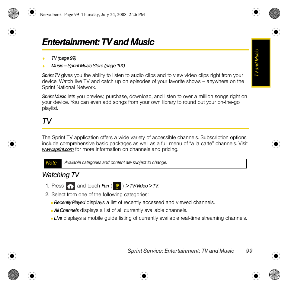 Entertainment: tv and music, Watching tv | Samsung SPH-M800PRBSPR User Manual | Page 102 / 125