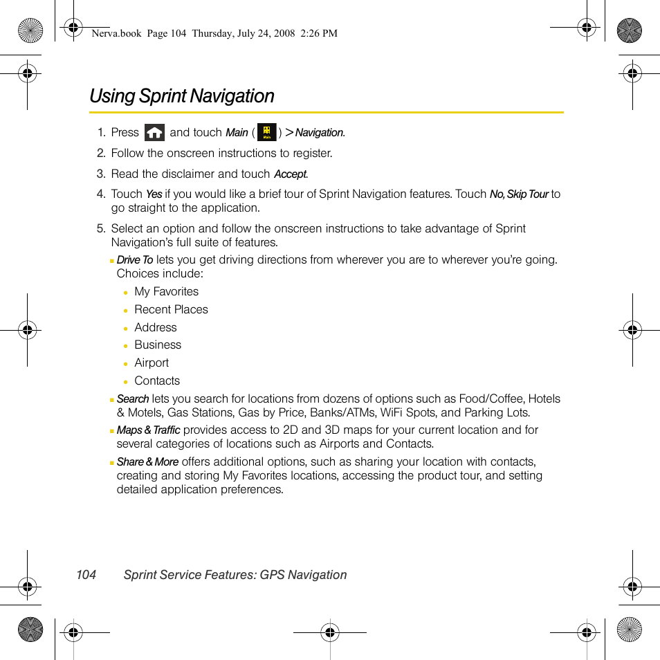 Using sprint navigation | Samsung SPH-M800PRBSPR User Manual | Page 107 / 125