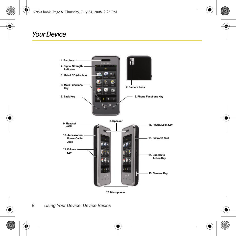 Your device, 8using your device: device basics | Samsung SPH-M800PRBSPR User Manual | Page 11 / 125
