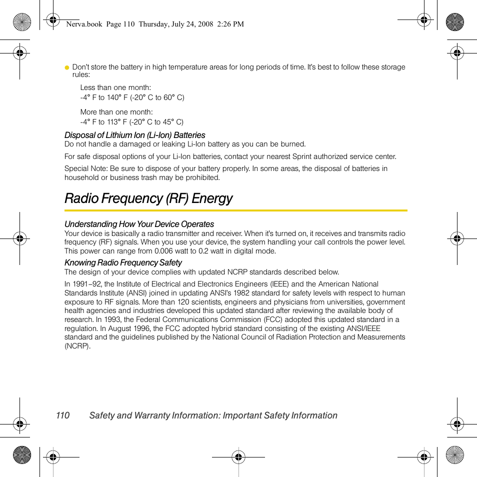Radio frequency (rf) energy | Samsung SPH-M800PRBSPR User Manual | Page 113 / 125