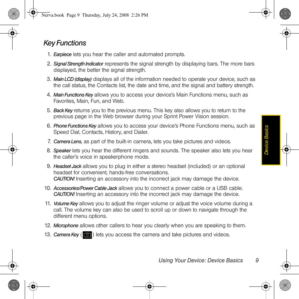 Key functions | Samsung SPH-M800PRBSPR User Manual | Page 12 / 125