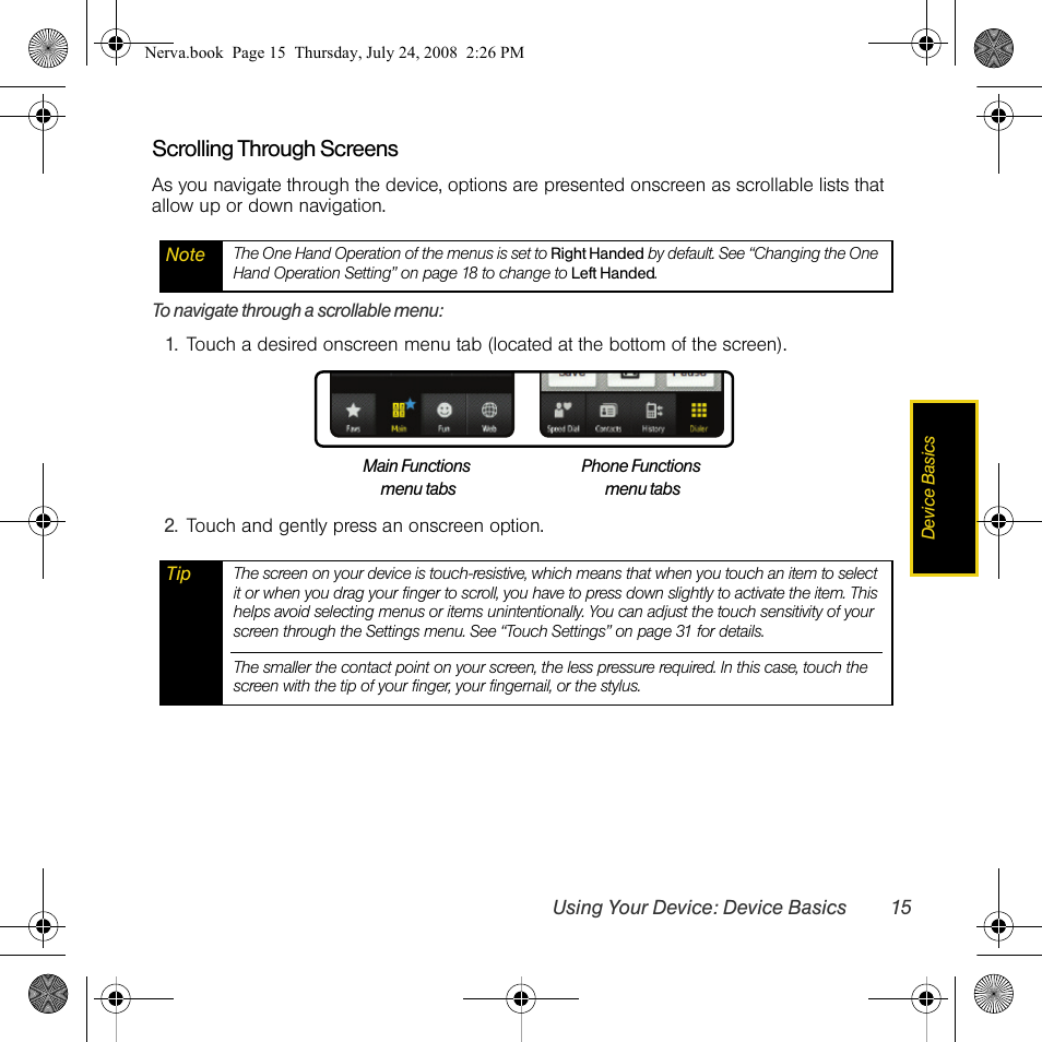 Scrolling through screens | Samsung SPH-M800PRBSPR User Manual | Page 18 / 125