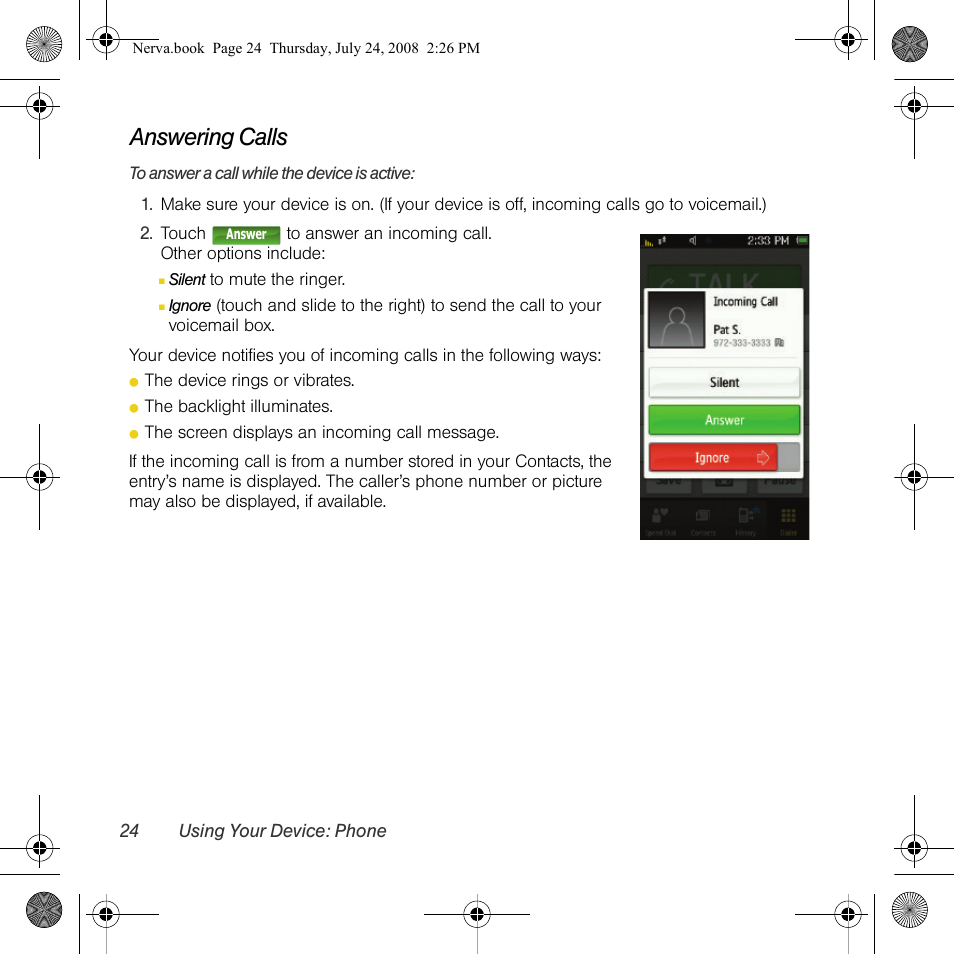 Answering calls | Samsung SPH-M800PRBSPR User Manual | Page 27 / 125