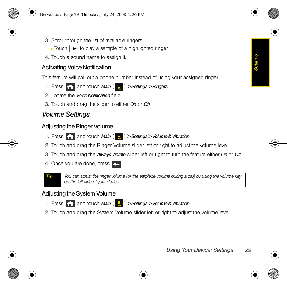 Volume settings | Samsung SPH-M800PRBSPR User Manual | Page 32 / 125