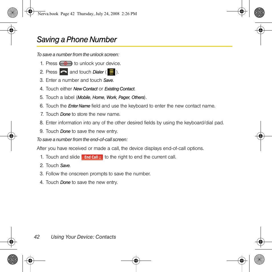 Saving a phone number | Samsung SPH-M800PRBSPR User Manual | Page 45 / 125