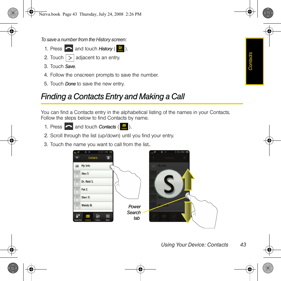 Finding a contacts entry and making a call | Samsung SPH-M800PRBSPR User Manual | Page 46 / 125