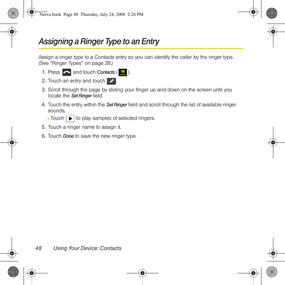 Assigning a ringer type to an entry | Samsung SPH-M800PRBSPR User Manual | Page 51 / 125