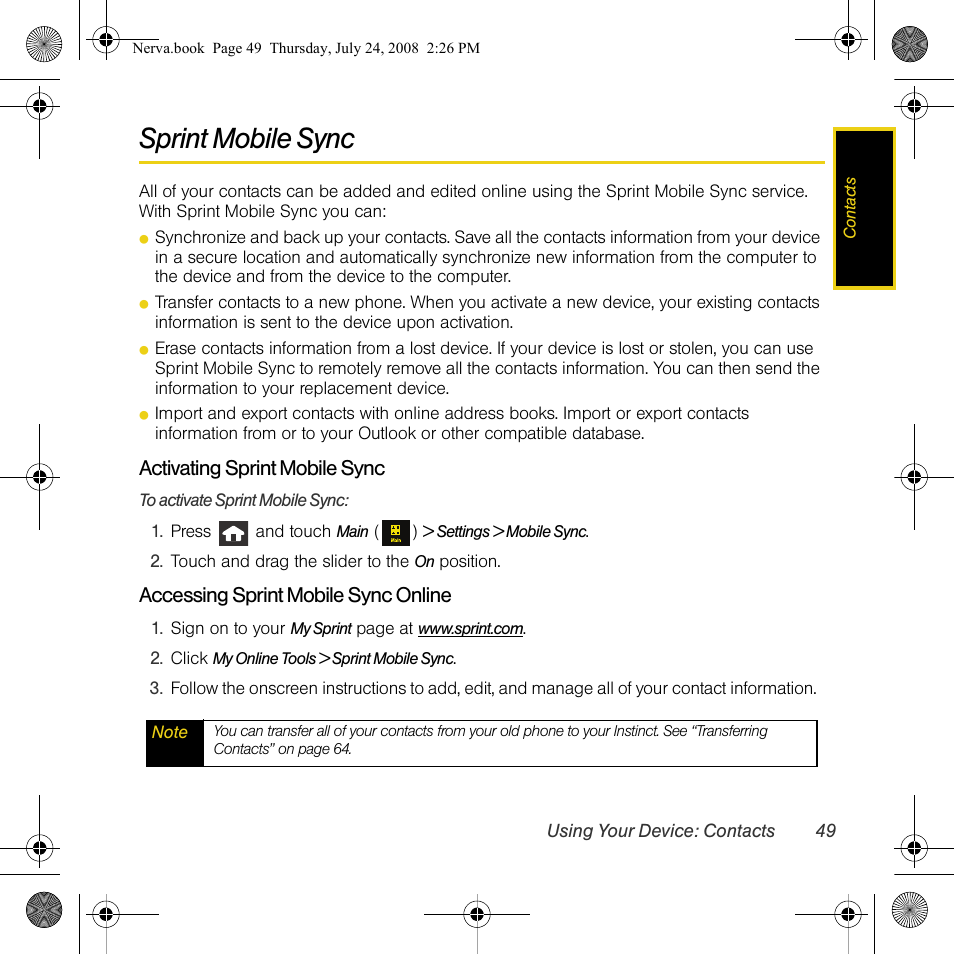 Sprint mobile sync | Samsung SPH-M800PRBSPR User Manual | Page 52 / 125