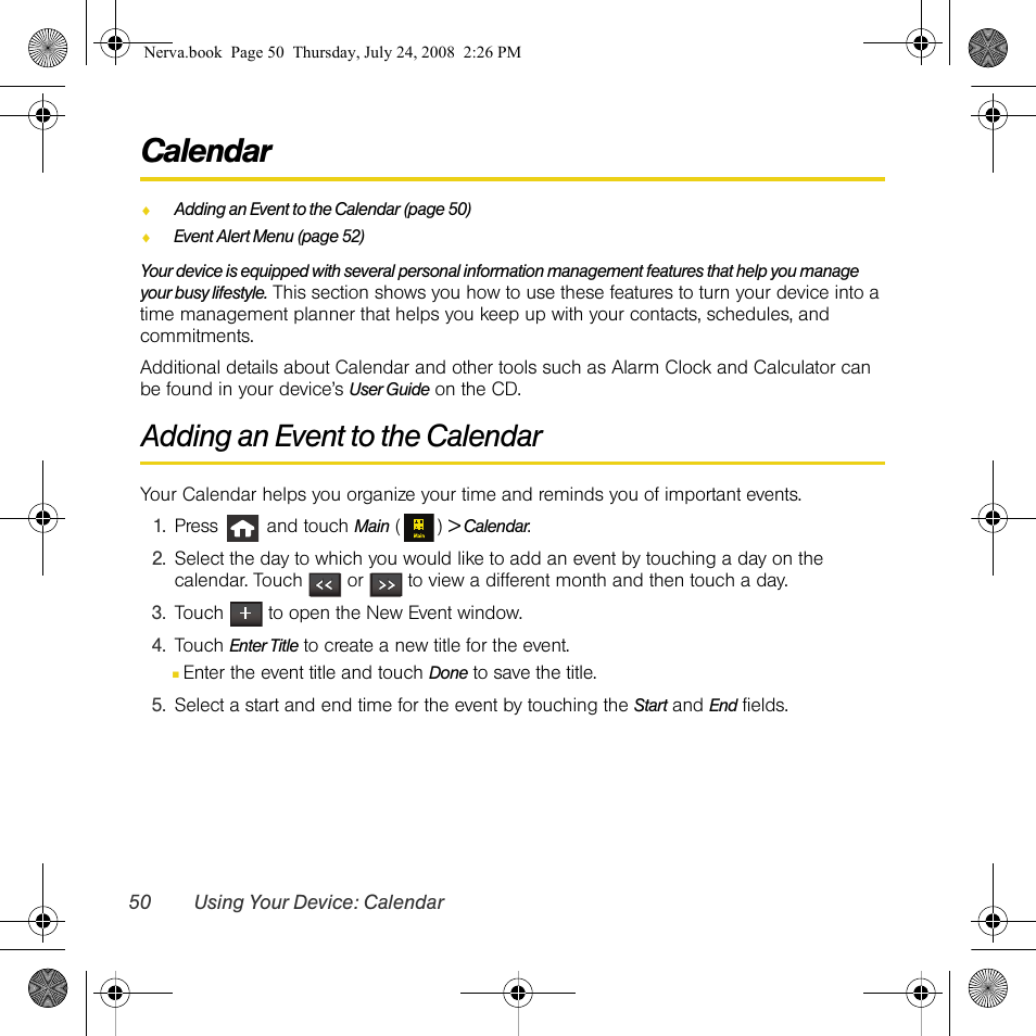 Calendar, Adding an event to the calendar | Samsung SPH-M800PRBSPR User Manual | Page 53 / 125