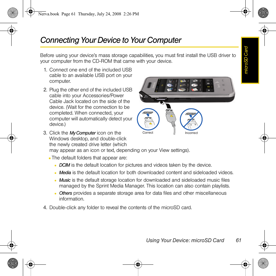 Connecting your device to your computer | Samsung SPH-M800PRBSPR User Manual | Page 64 / 125