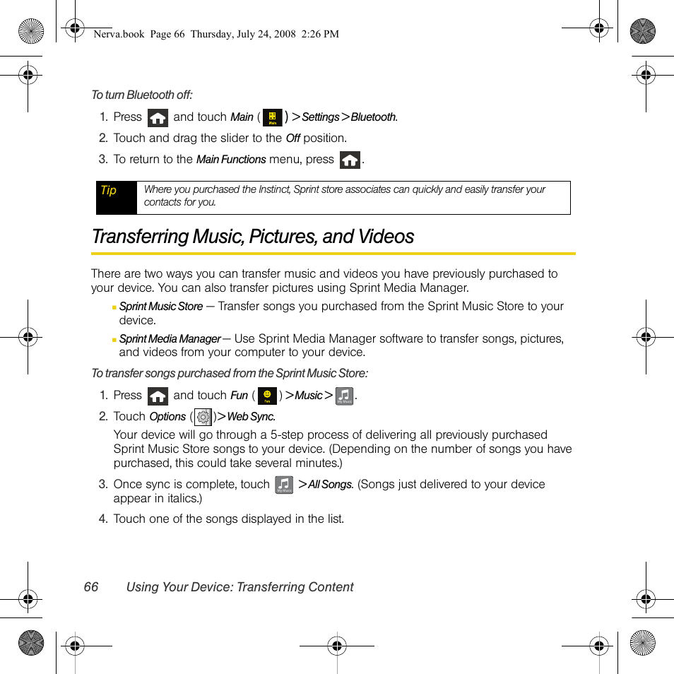 Transferring music, pictures, and videos | Samsung SPH-M800PRBSPR User Manual | Page 69 / 125