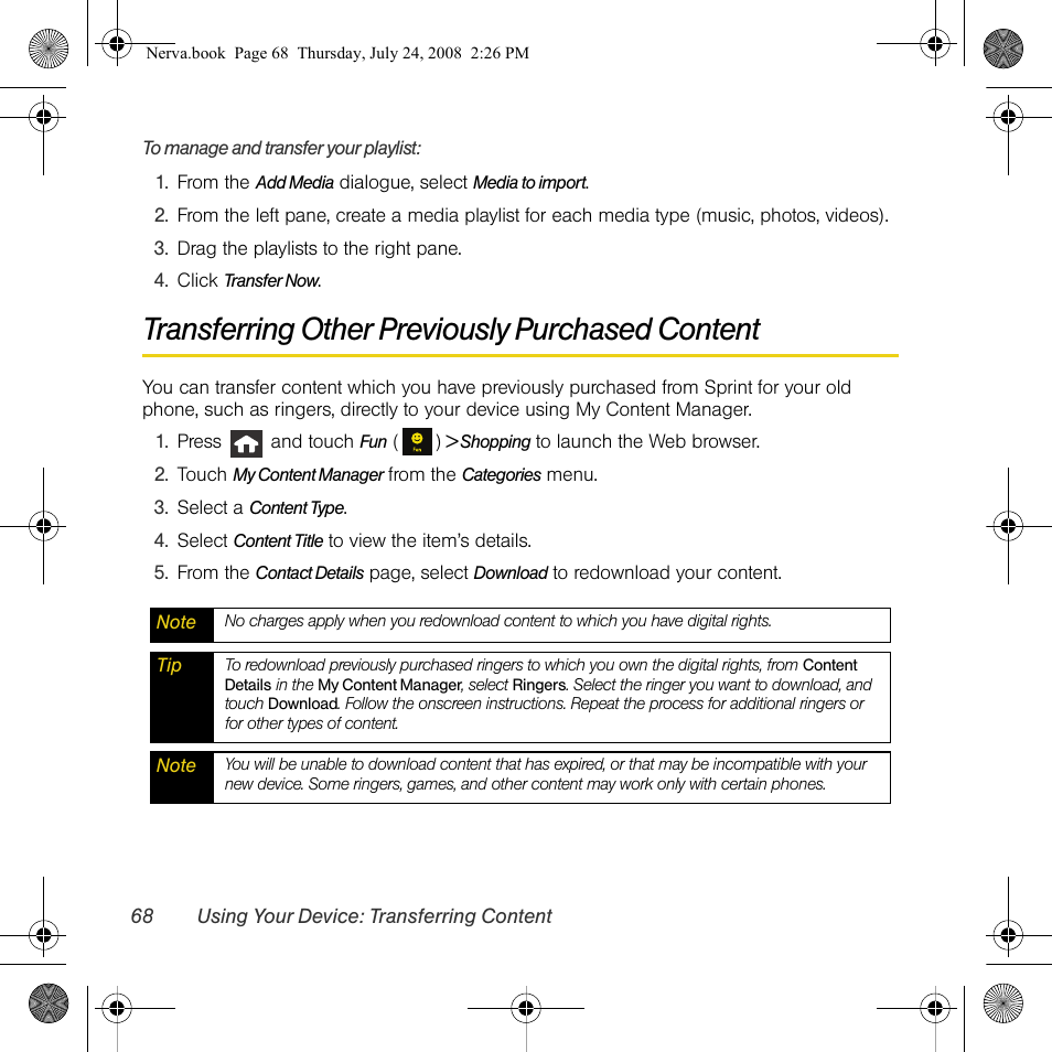 Transferring other previously purchased content | Samsung SPH-M800PRBSPR User Manual | Page 71 / 125