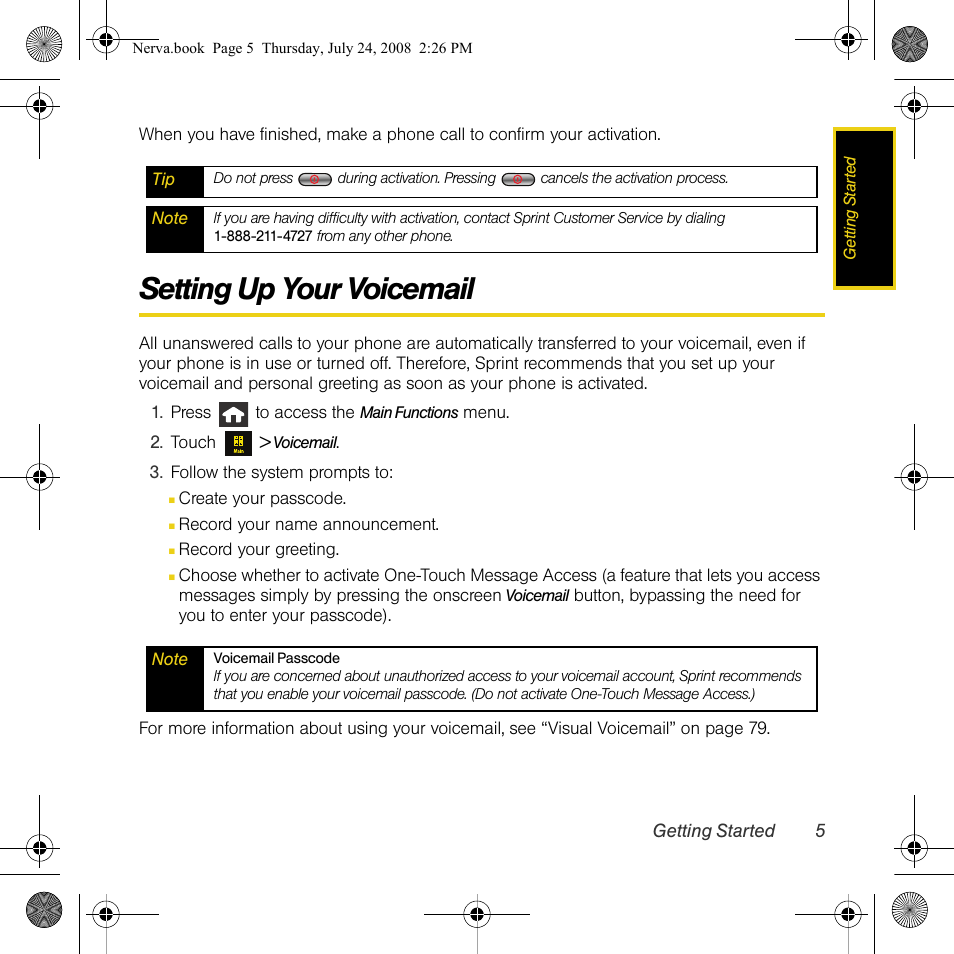 Setting up your voicemail | Samsung SPH-M800PRBSPR User Manual | Page 8 / 125