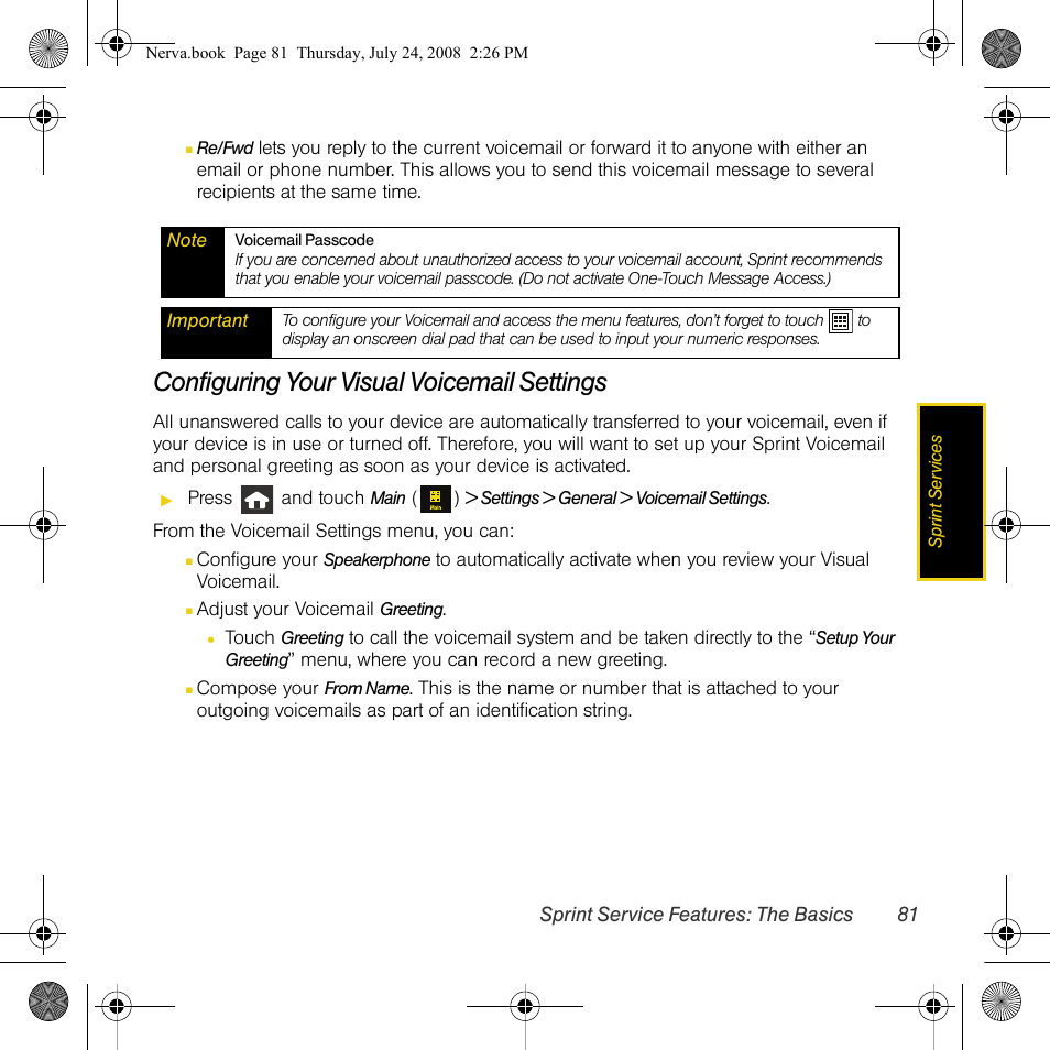 Configuring your visual voicemail settings | Samsung SPH-M800PRBSPR User Manual | Page 84 / 125