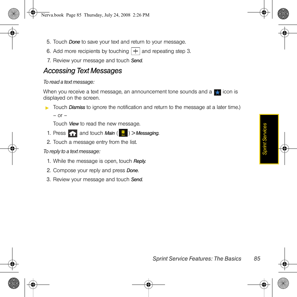 Accessing text messages | Samsung SPH-M800PRBSPR User Manual | Page 88 / 125