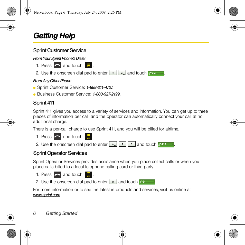 Getting help, Sprint customer service, Sprint 411 | Sprint operator services | Samsung SPH-M800PRBSPR User Manual | Page 9 / 125