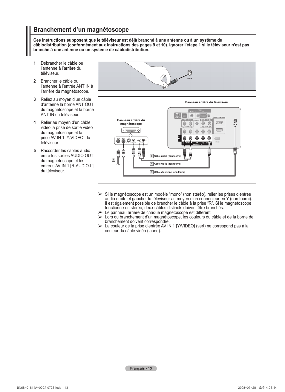 Branchement d’un magnétoscope | Samsung PN50A400C2DXZA User Manual | Page 152 / 209