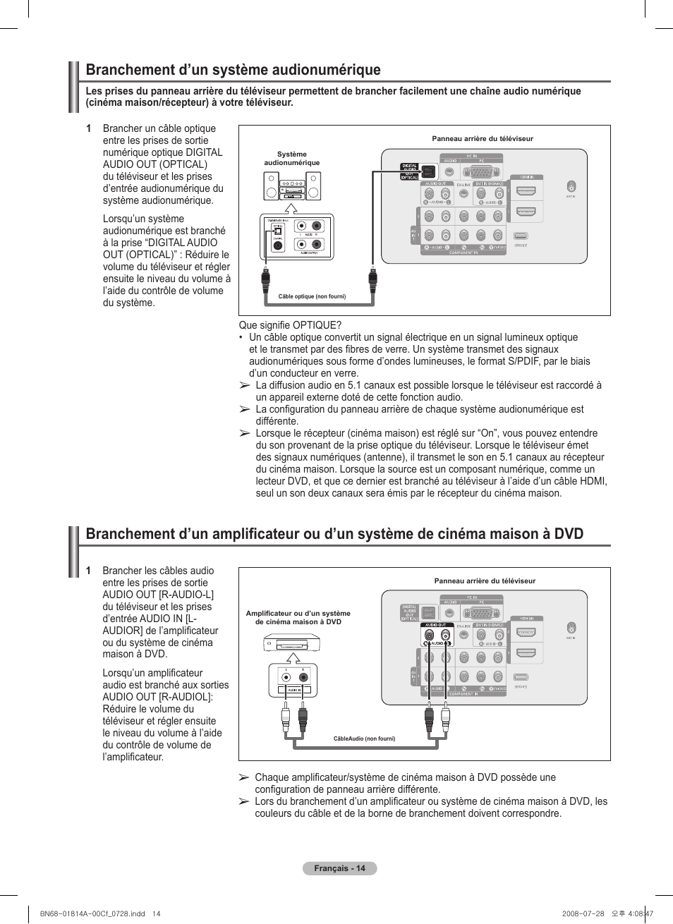 Branchement d’un système audionumérique | Samsung PN50A400C2DXZA User Manual | Page 153 / 209