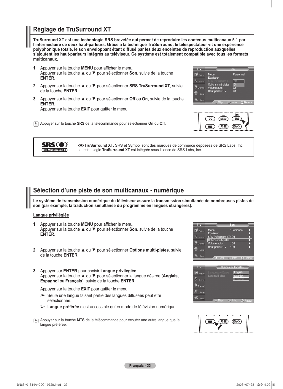 Réglage de trusurround xt | Samsung PN50A400C2DXZA User Manual | Page 172 / 209