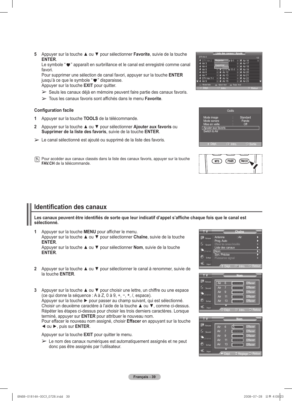 Identification des canaux | Samsung PN50A400C2DXZA User Manual | Page 178 / 209