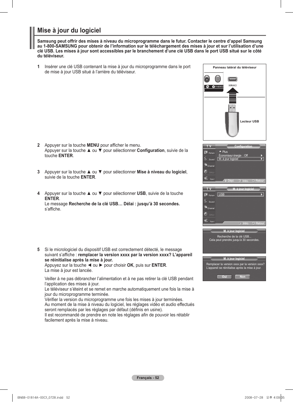 Mise à jour du logiciel | Samsung PN50A400C2DXZA User Manual | Page 191 / 209