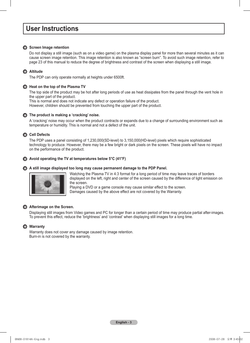 User instructions | Samsung PN50A400C2DXZA User Manual | Page 3 / 209