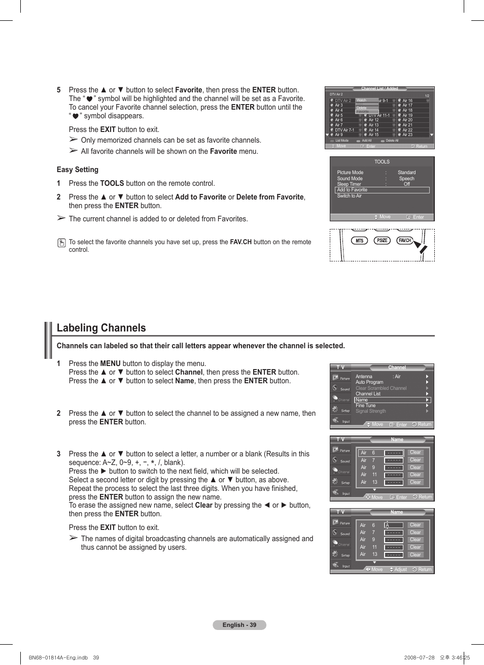 Labeling channels | Samsung PN50A400C2DXZA User Manual | Page 39 / 209