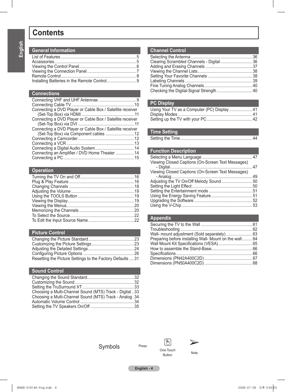 Samsung PN50A400C2DXZA User Manual | Page 4 / 209