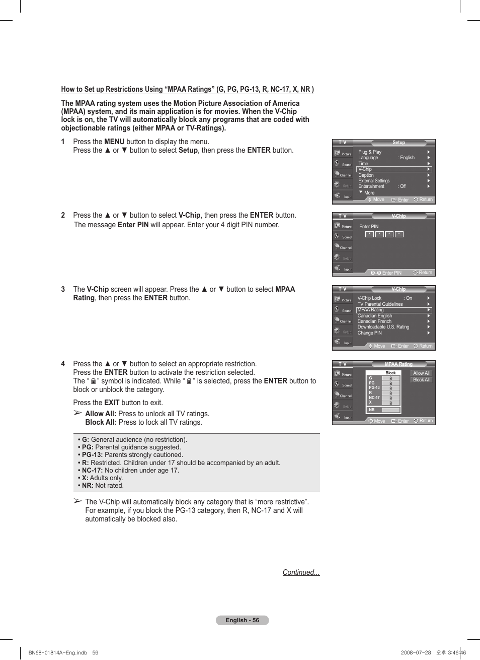 Symbol is indicated. while | Samsung PN50A400C2DXZA User Manual | Page 56 / 209