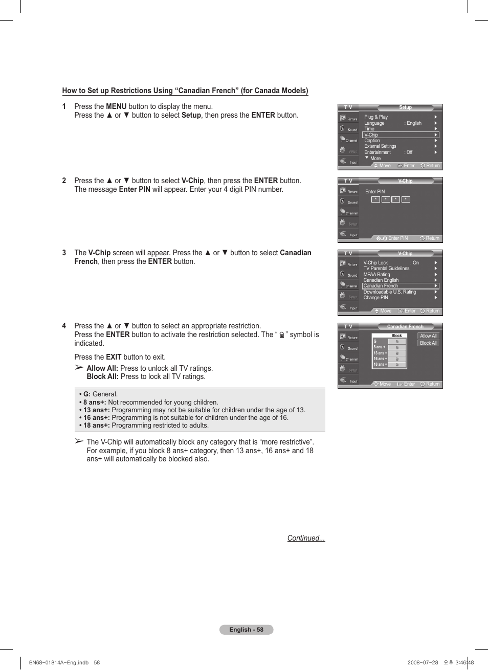 Symbol is indicated. press the exit button to exit | Samsung PN50A400C2DXZA User Manual | Page 58 / 209