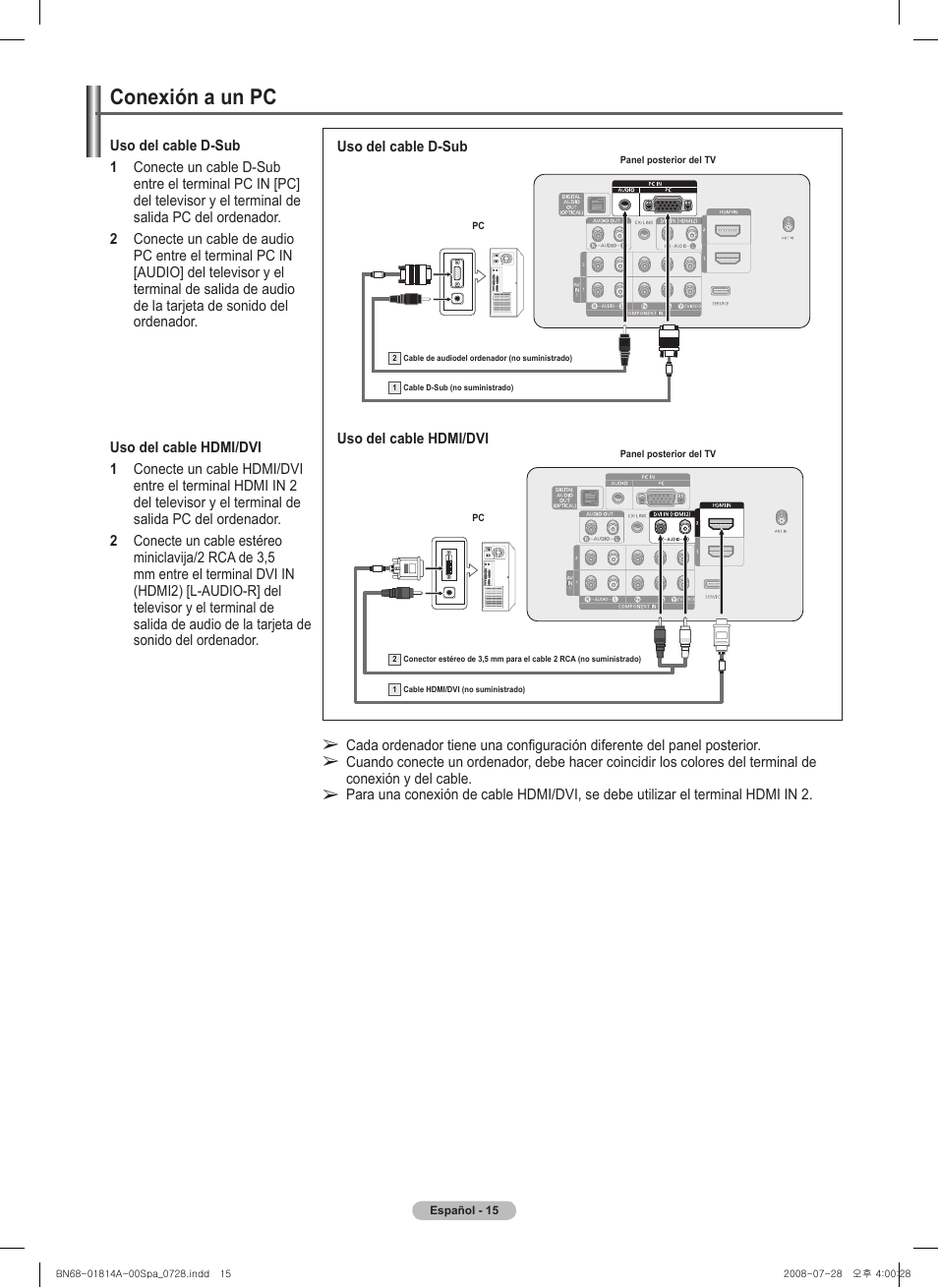 Conexión a un pc | Samsung PN50A400C2DXZA User Manual | Page 84 / 209