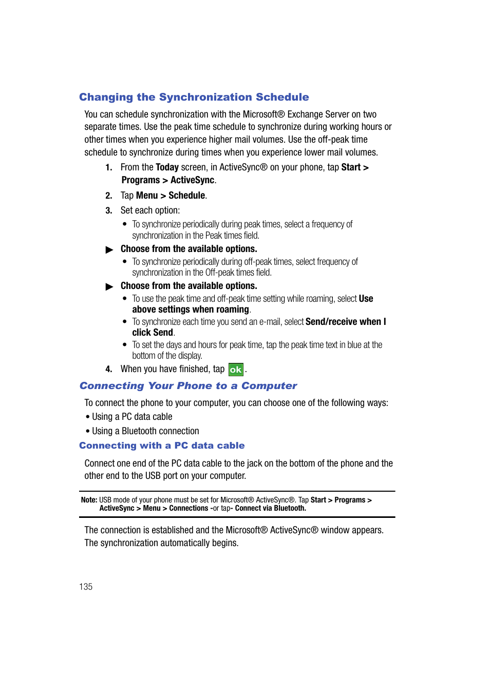 Changing the synchronization schedule | Samsung SCH-I760ZKAVZW User Manual | Page 138 / 191