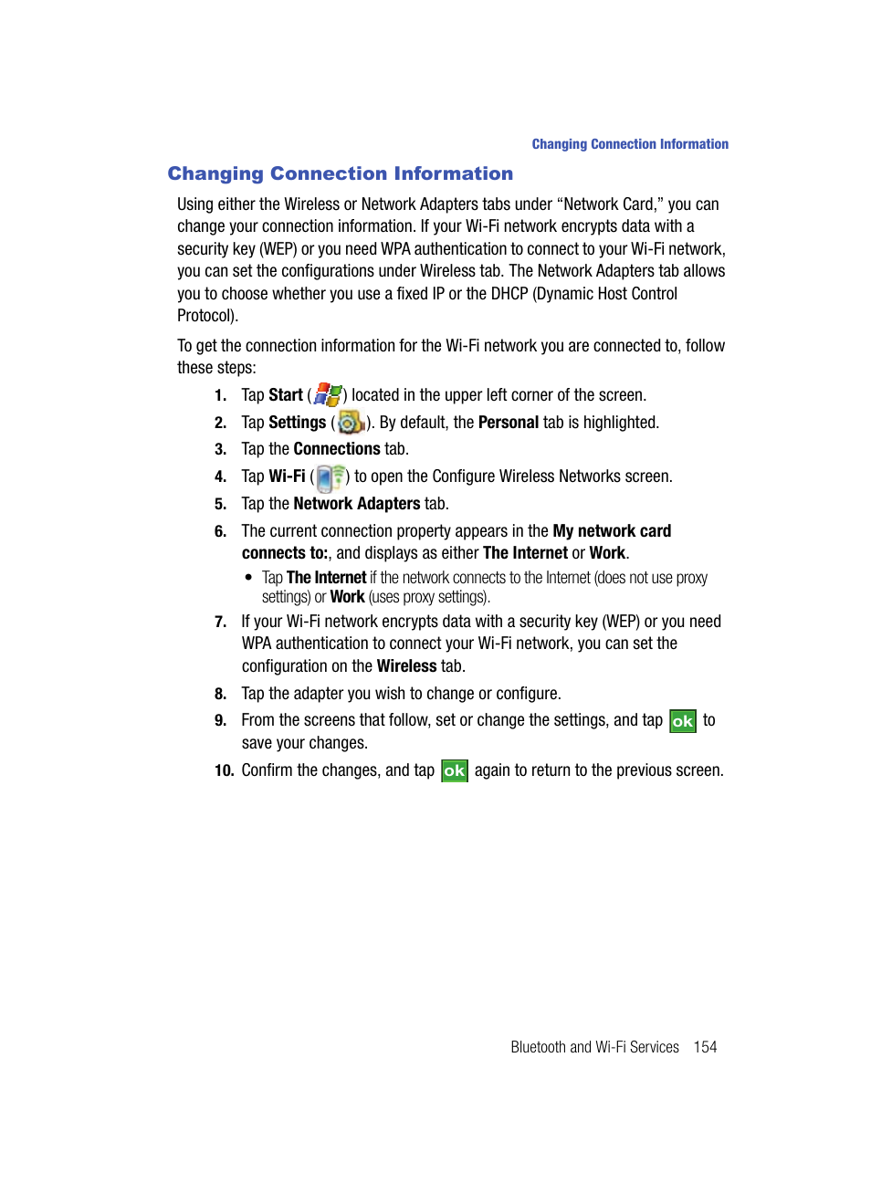 Changing connection information | Samsung SCH-I760ZKAVZW User Manual | Page 157 / 191
