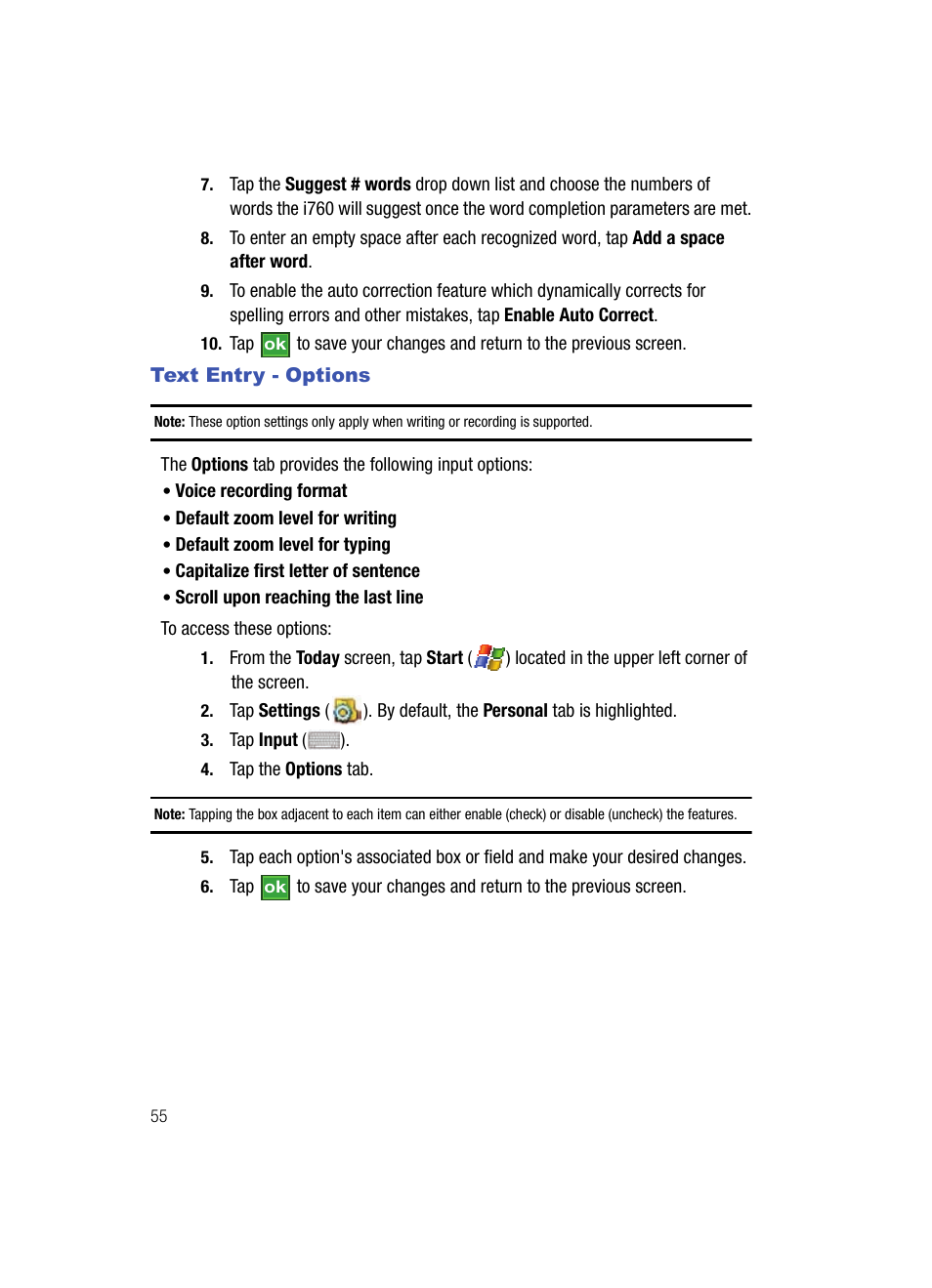 Text entry - options | Samsung SCH-I760ZKAVZW User Manual | Page 58 / 191