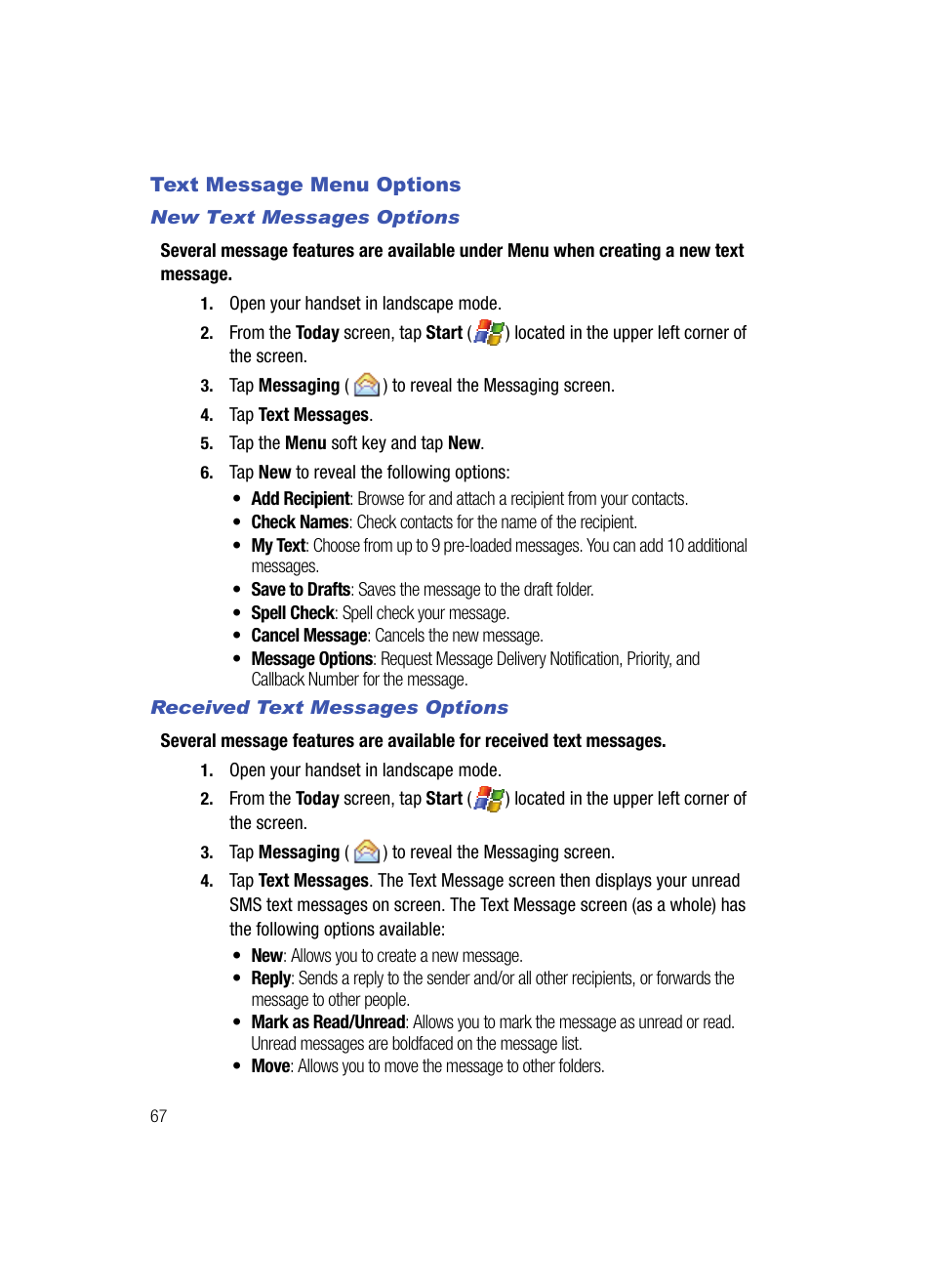 Text message menu options | Samsung SCH-I760ZKAVZW User Manual | Page 70 / 191