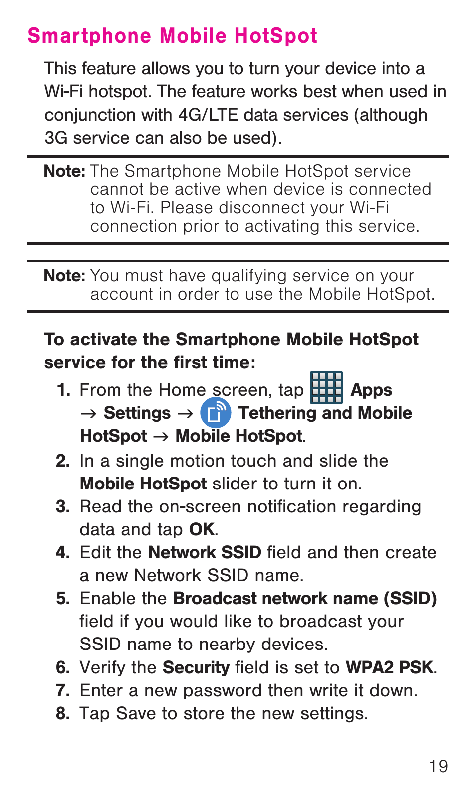 Smartphone mobile hotspot | Samsung SM-G386TZKATMB User Manual | Page 20 / 36