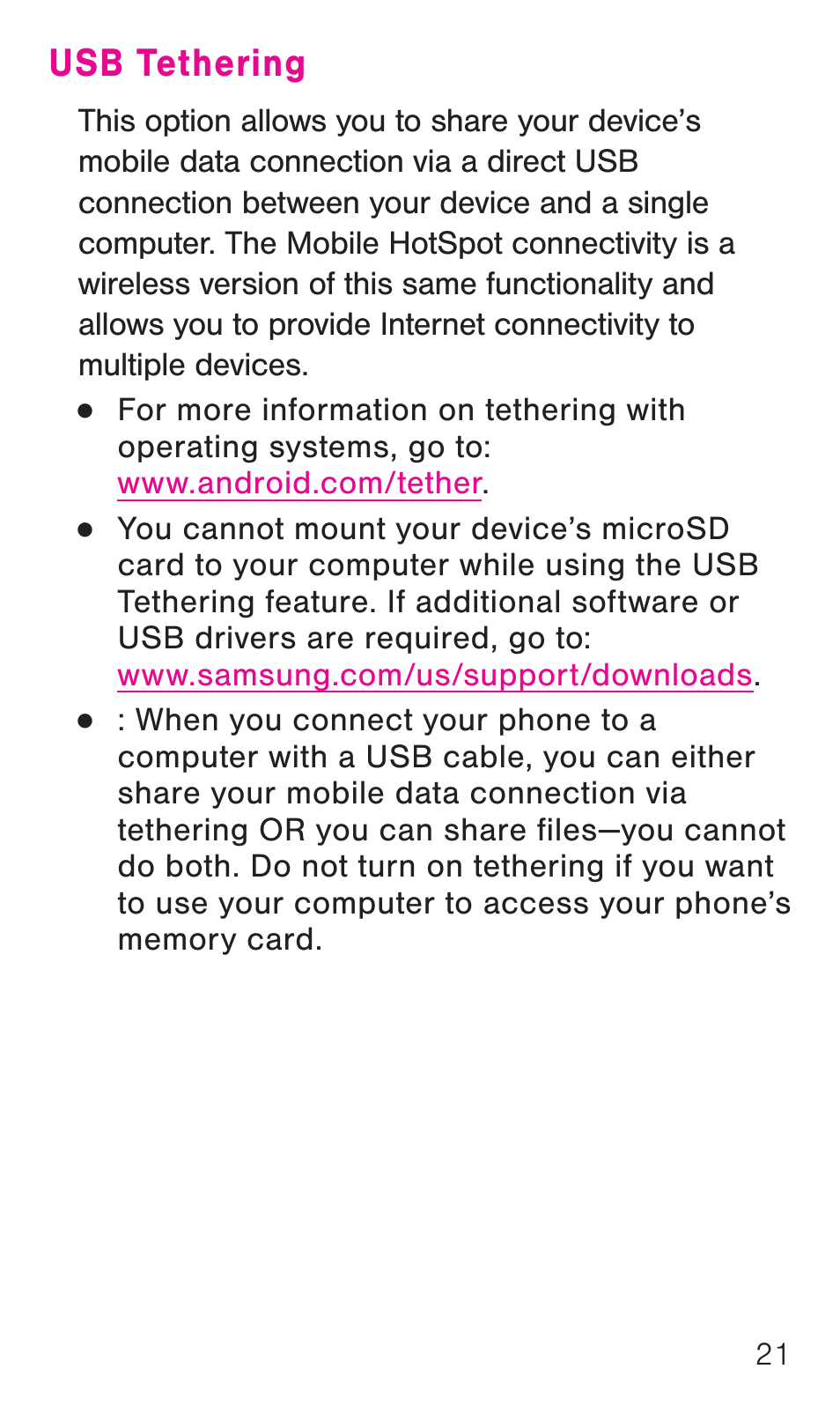 Usb tethering | Samsung SM-G386TZKATMB User Manual | Page 22 / 36